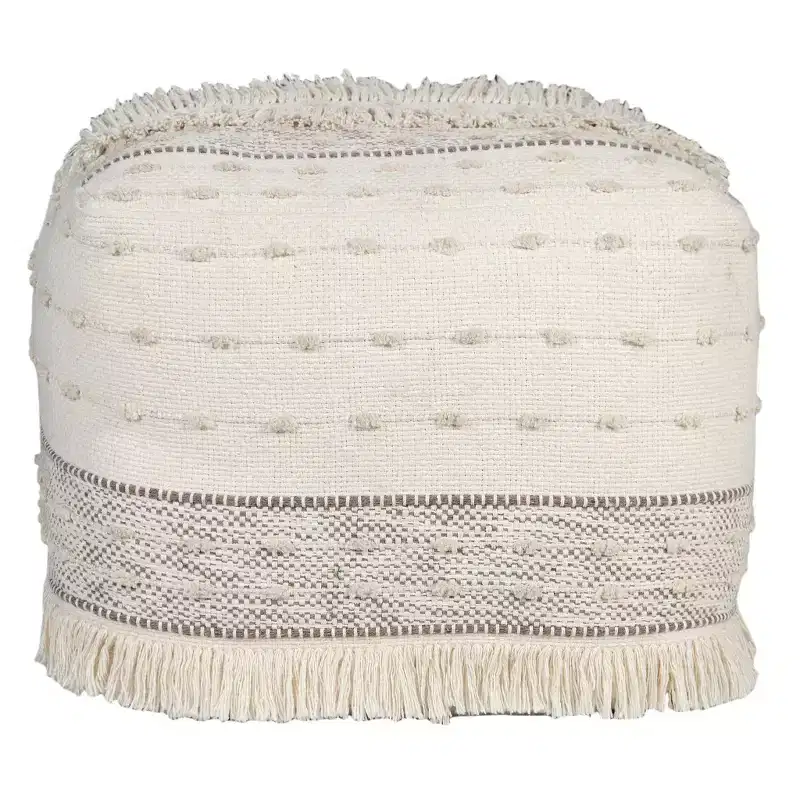 18 Cream Cotton Striped Pouf Ottoman