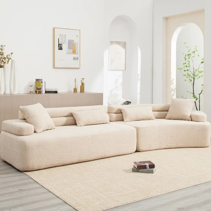 Modern Boucle 4-Seater Upholstered Sectional Sofa with 4 Pillows