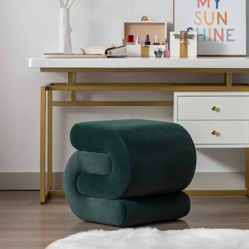 Velvet Fabric S-shape Ottoman Makeup Stool Footstool