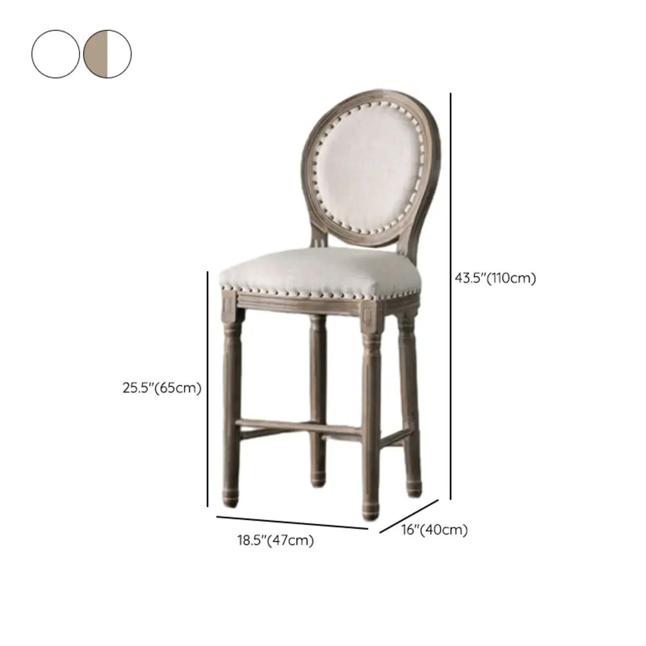 White French Country Solid Wood Counter Bar Stools with Back