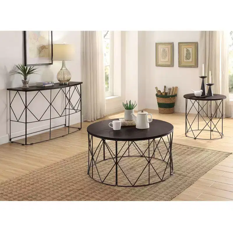 Drixol Rectangle Sofa Table Walnut - miBasics: Steel Frame, MDF & Wood Veneer, 30" High, Narrow Profile