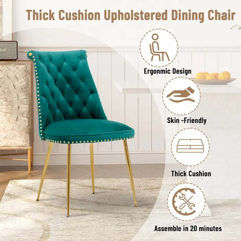 Clihome Modern Velvet Upholstered Featured Dining Chairs (Set of 2)