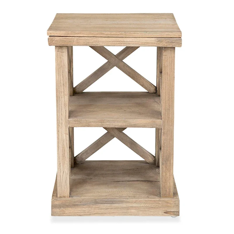 Distressed Natural Mindi Wood Cross Frame End Table by East at Main