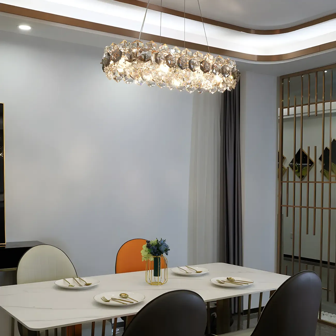 Exquisite Modern Gold Crystal Oval Island Chandelier