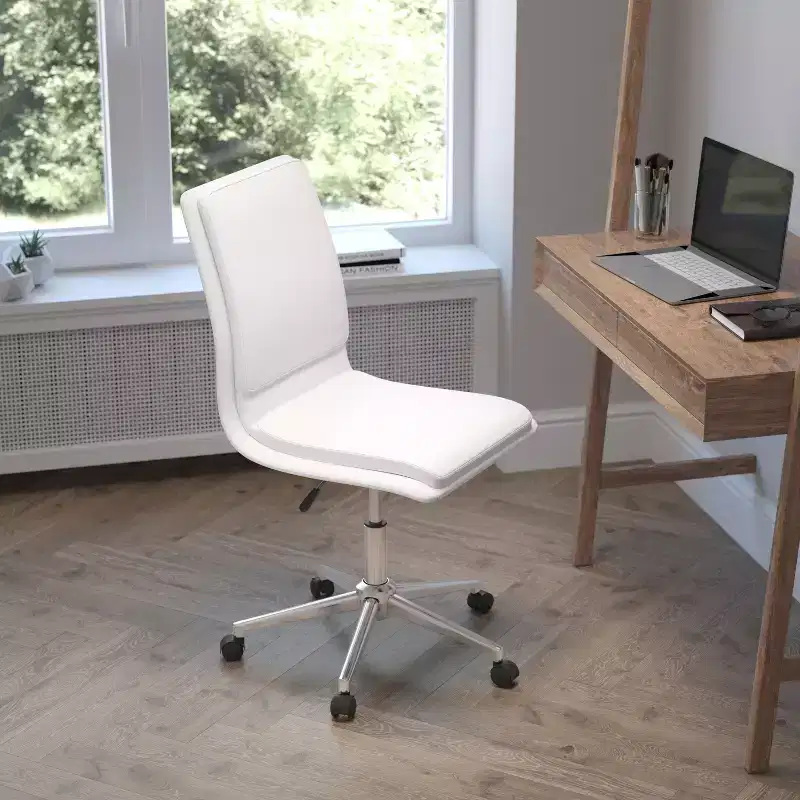 Emma and Oliver Modern Faux Leather Upholstered Mid-Back Home Office Chair with 5 Star Base and Pneumatic Seat Height Adjustment
