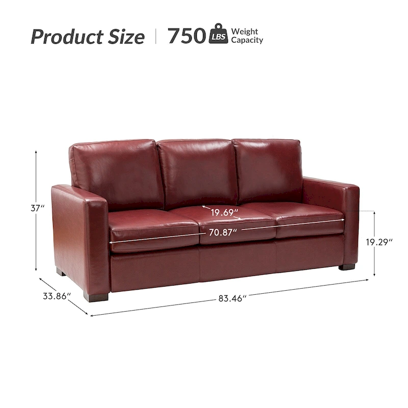 Ernando 83.46 Wide Genuine Leather Sofa with Squared Arms and Pillows
