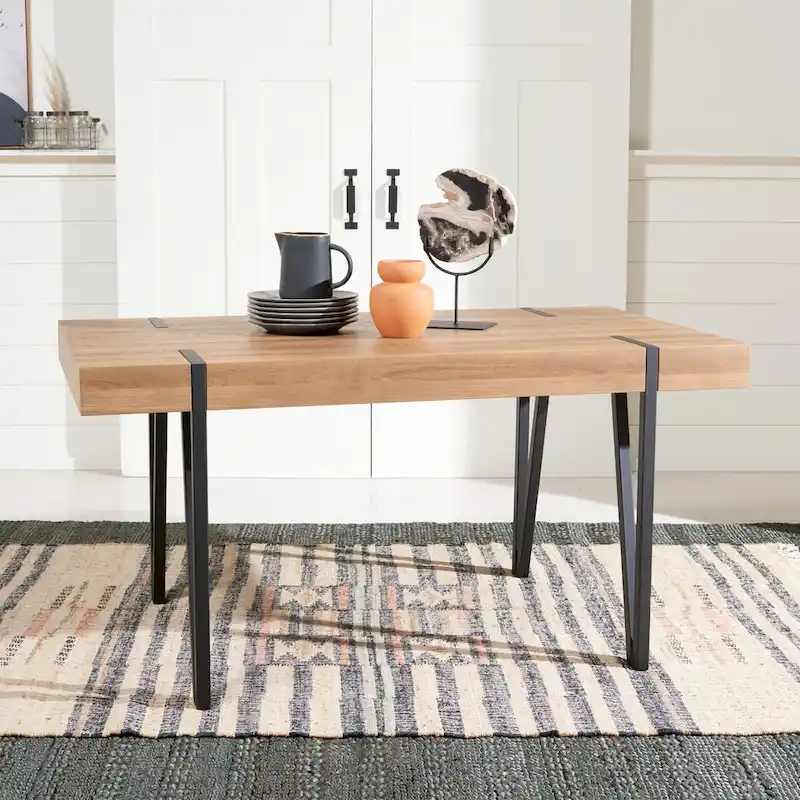 SAFAVIEH Asal Mid-Century Industrial Rustic Dining Room Table - 59.1 W x 35.4 L x 29.5 H - 59Wx35Dx30H