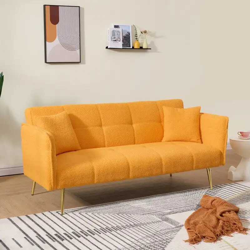 79.92 Teddy Velvet Upholstered Sofa Bed with Adjustable Back and Armrests