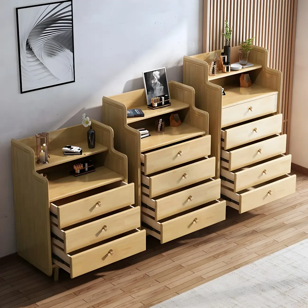 Brown Wood Rattan Front Accent Chest with Multi-Drawer