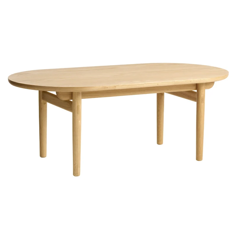 Natural Oak Oval Coffee Table, Mid-Century Modern, Solid Oak Legs, 51.125"L x 27.5"W x 17.75"H