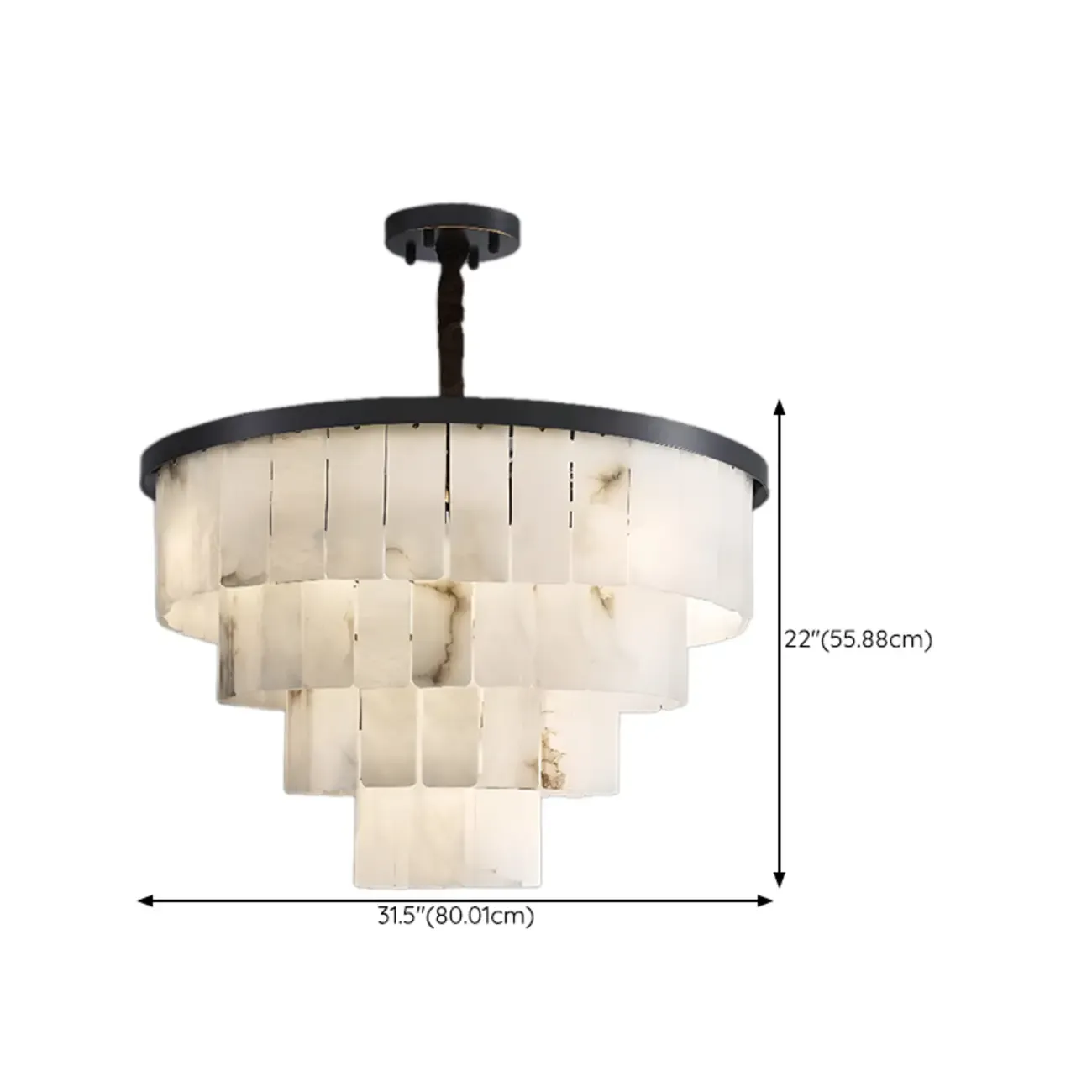 Timeless Tiered Circular Black Metallic Alabaster Chandelier