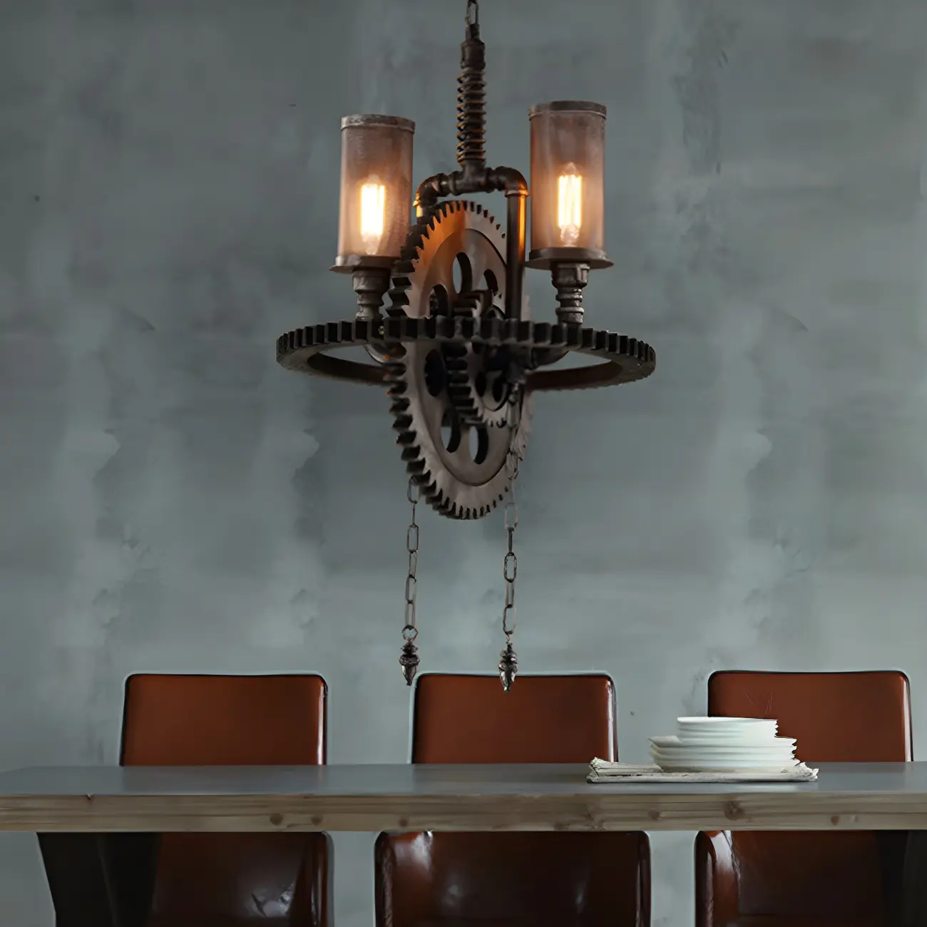 Black Metal Gear Industrial Steampunk Chandelier