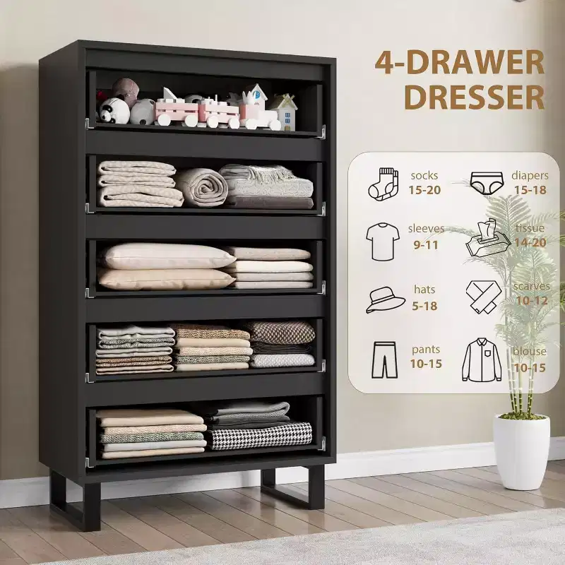 COZONY 5 Drawer Dresser for Bedroom, 50 Tall Wooden Vertical Chest, Freestanding Storage Cabinet for Living Room, Hallway, Entryway