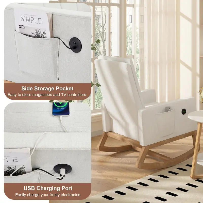 Adjustable Rocking Chair, Nursery Glider Chair with Adjustable High Back and Foot Rest