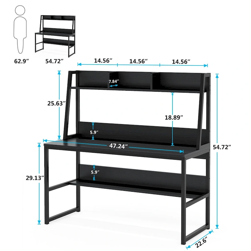 47 Inch Modern Computer Desk with Hutch and Bookshelf