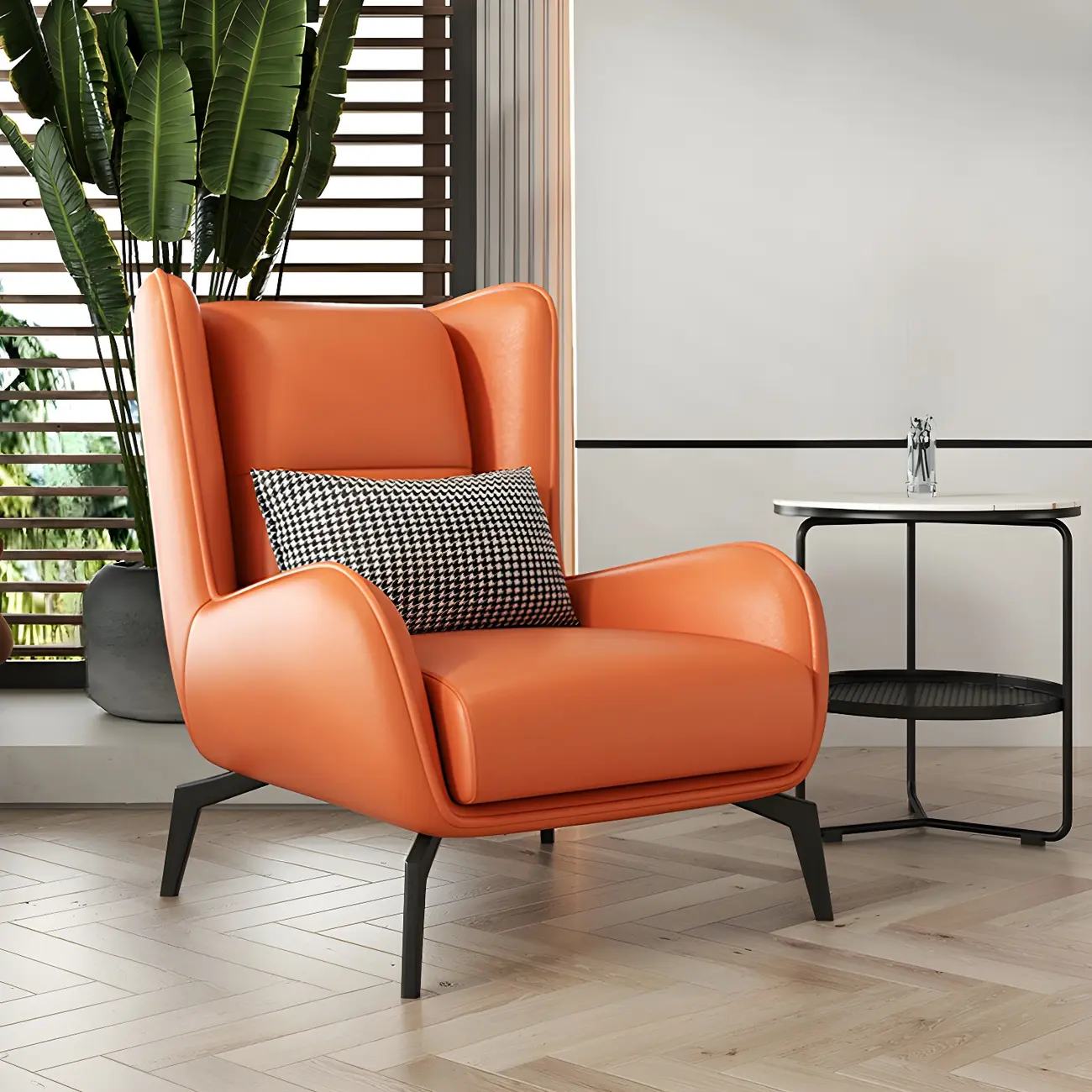 Modern Beige Leather Accent Chair with One Pillow