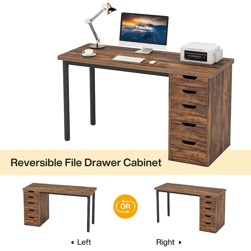 Modern Simple Computer Desk Study Writing Table with 5 Drawers