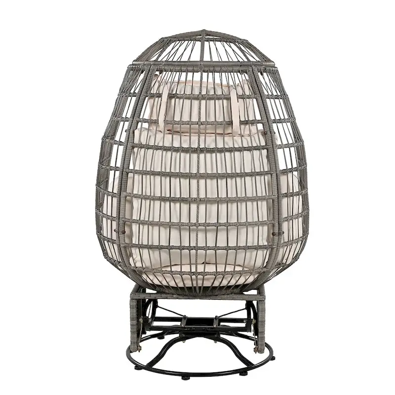 Rattan Egg Patio Swivel Chair with Cushions and Rocking Function