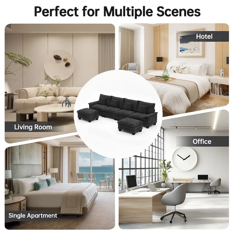 144 Modular Compression Sofa Set Convertible Sectional Sleeper Couch with 2 Ottomans