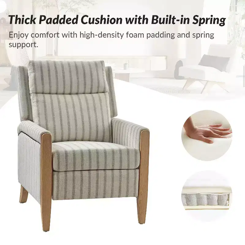 Upholstered Push Back Recliner, Set of 2 — Beige / Blue / Grey / Stripe
