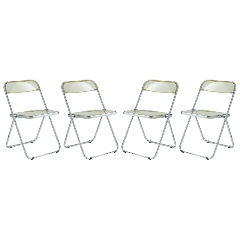 Acrylic Folding Dining Chair with Chrome Frame Set of 4 Lawrence Series by LeisureMod