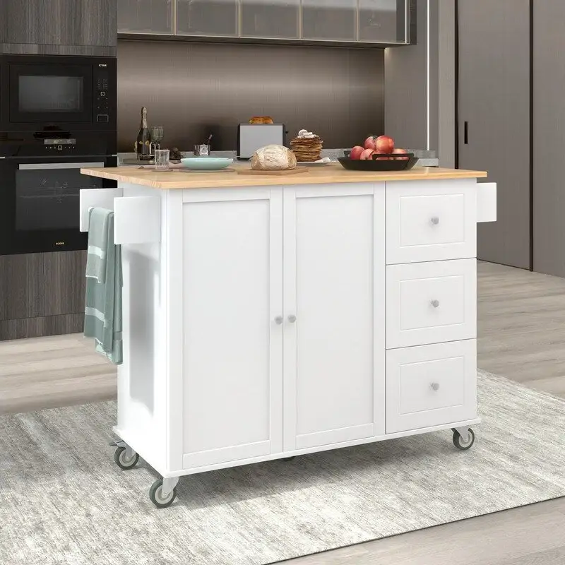 Rolling Kitchen Island with Solid Wood Top and Locking Wheels,Drop Leaf