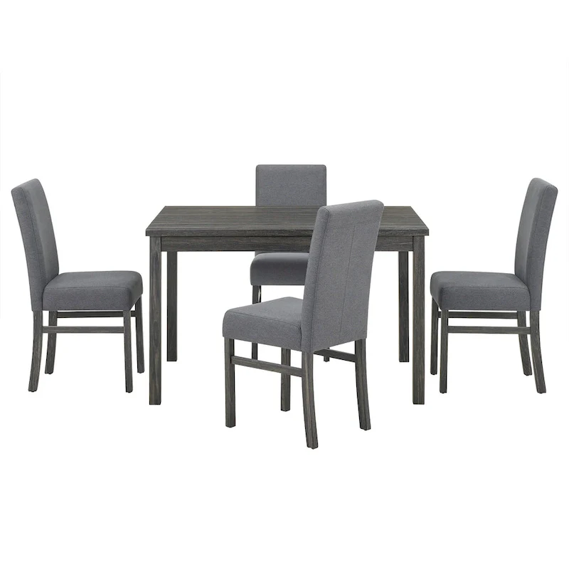 Rustic 5-Piece Dining Set with Small Space Rectangular Table & 4 Upholstered Chairs