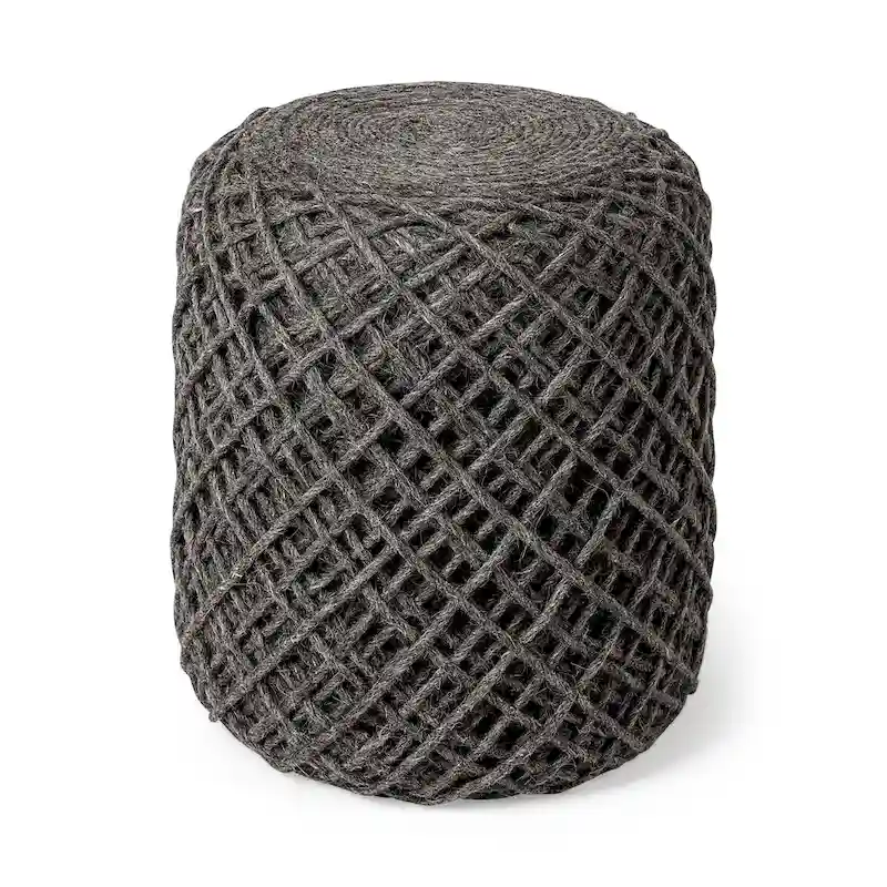 Mercana Allium Brown Woven Wool Round Pouf