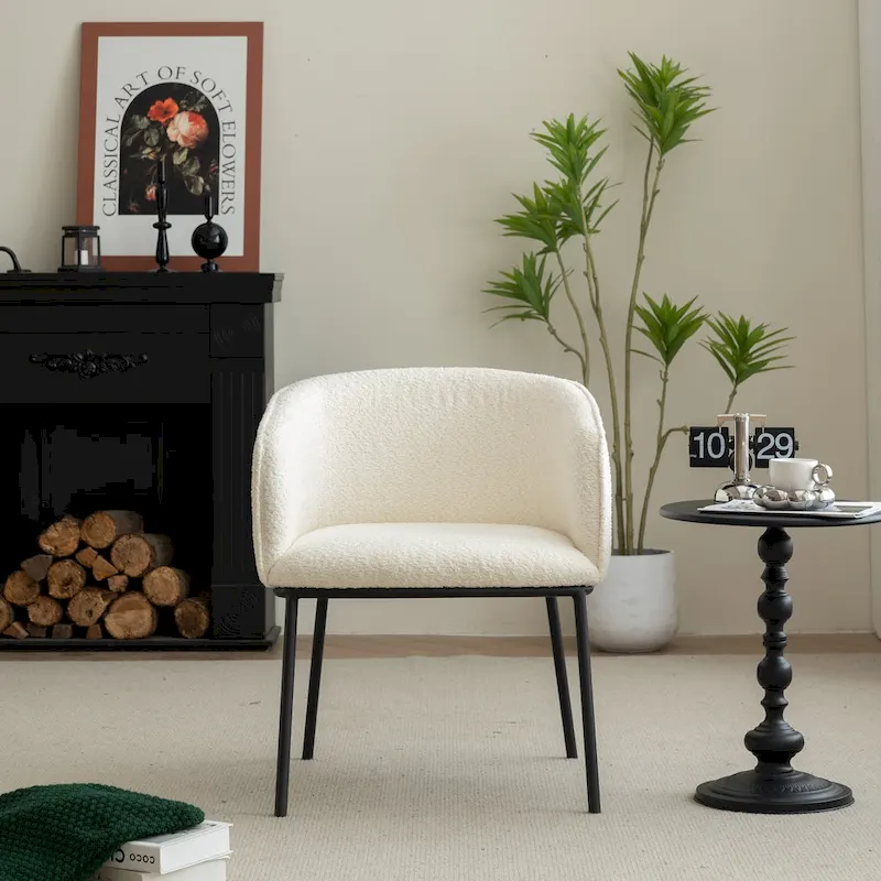 Set of 1 Boucle Upholstered Accent Barrel Armchair