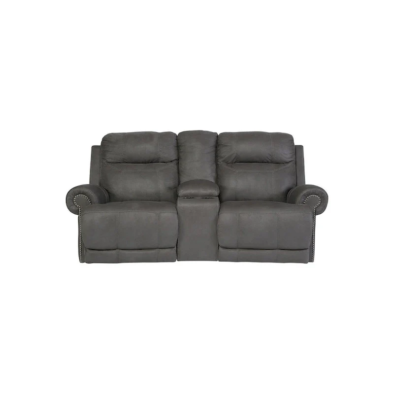 Austere Reclining Loveseat with Console Gray