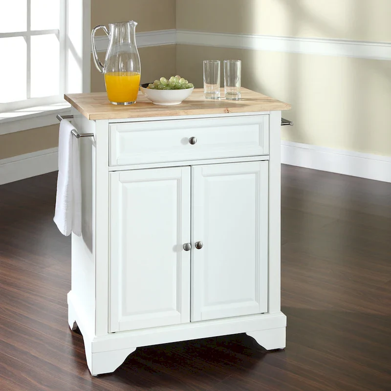 Lafayette Natural Wood Top Portable Kitchen Island in White Finish - 18d x 31w x 35h