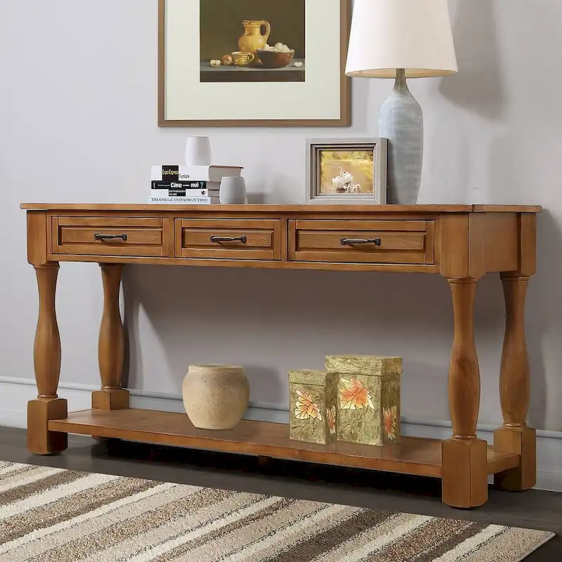 63 Solid Wood Console Table with 3 Drawers and 1 Bottom Shel
