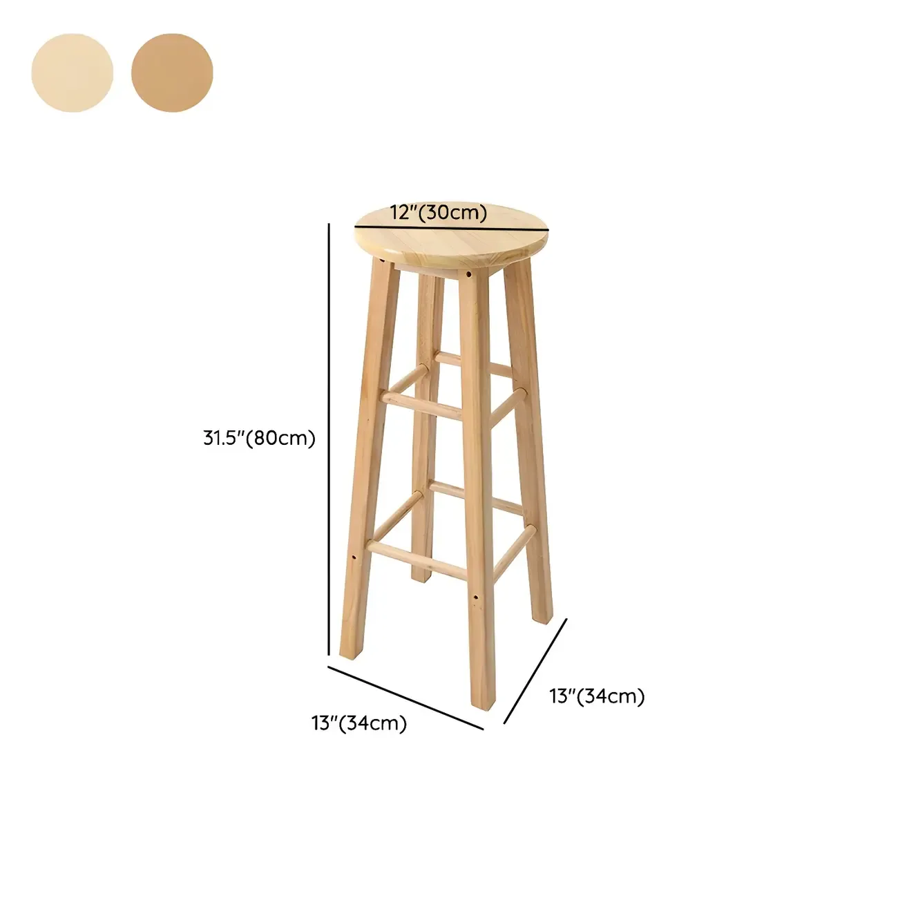 Round Oak Wood Backless Counter Height Bar Stool