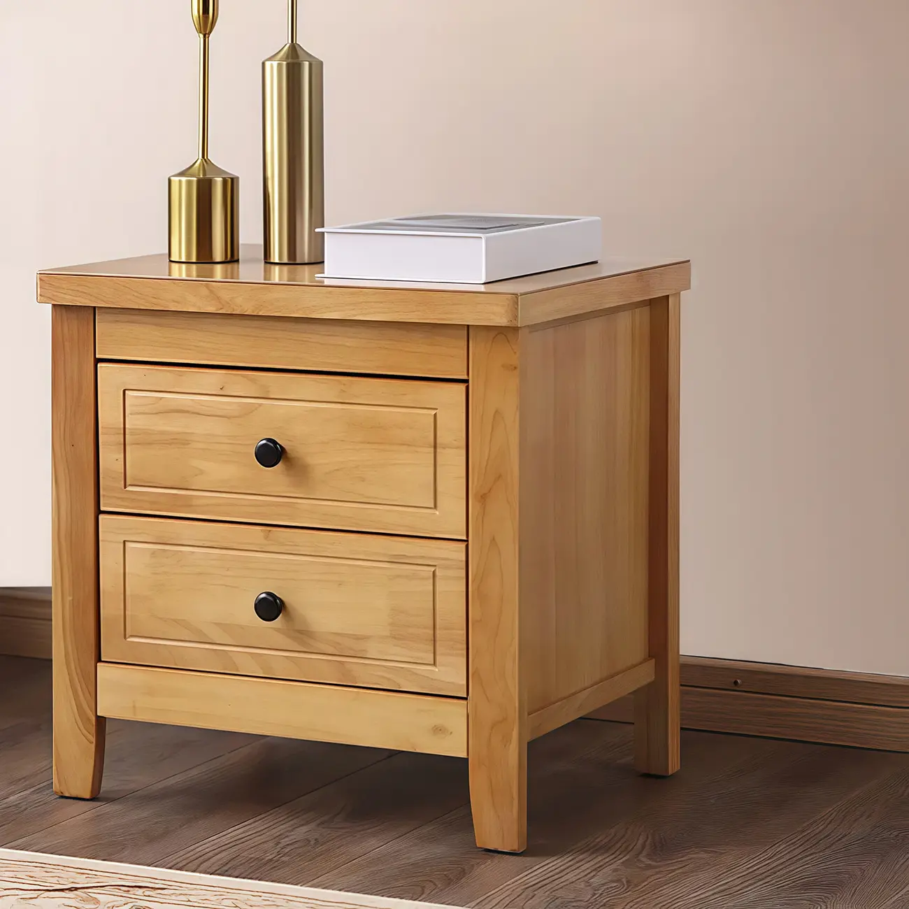 Antique 2 Tiers Drawer Wooden Grey Nightstand