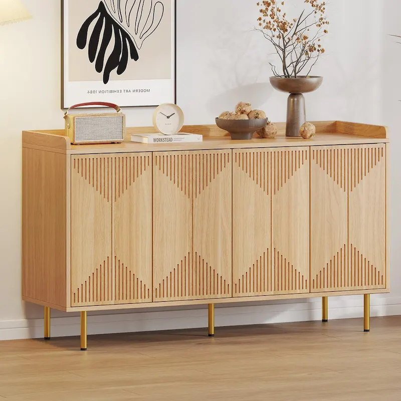 Moasis Double Sideboard Buffet Cabinet with Storage Shelf 4-Door Cabinet for Living Room and Kitchen