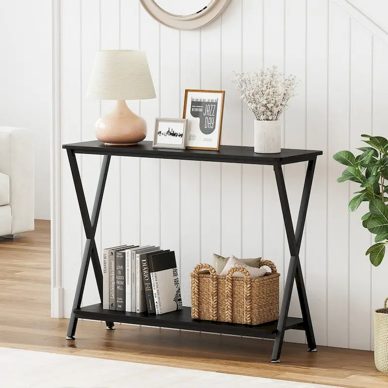 Sofa Tables Narrow Entryway Table with Storage Shelf and Metal Frame