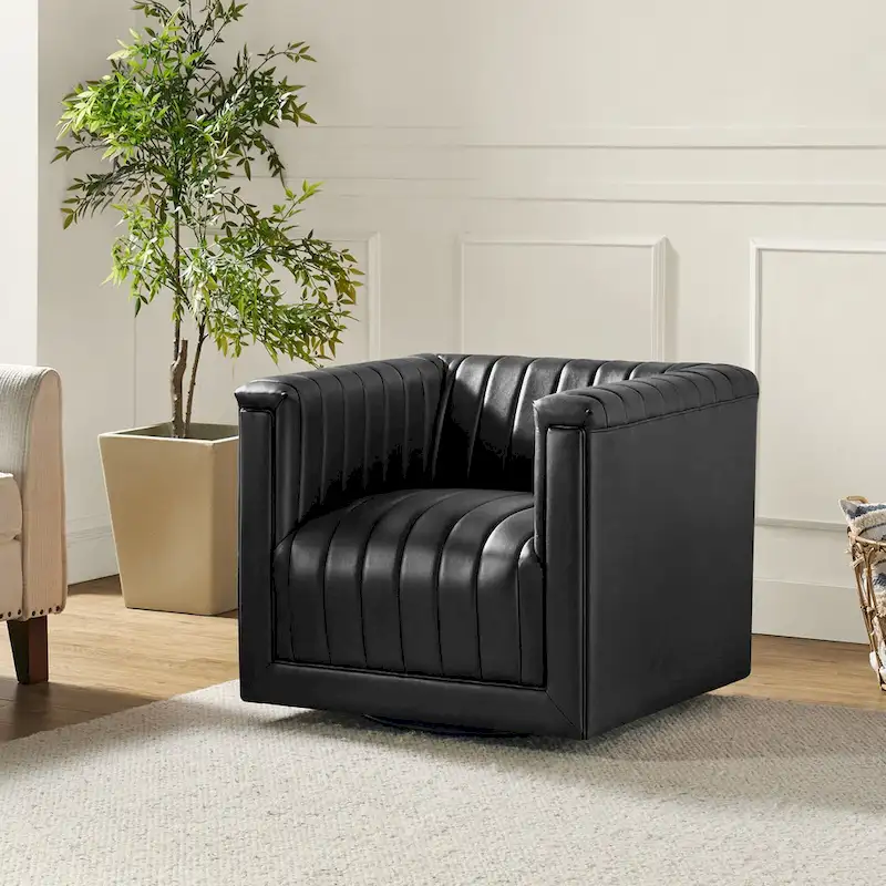 Esteban Modern Leather Upholstered Swivel Barrel Chair by HULALA HOME