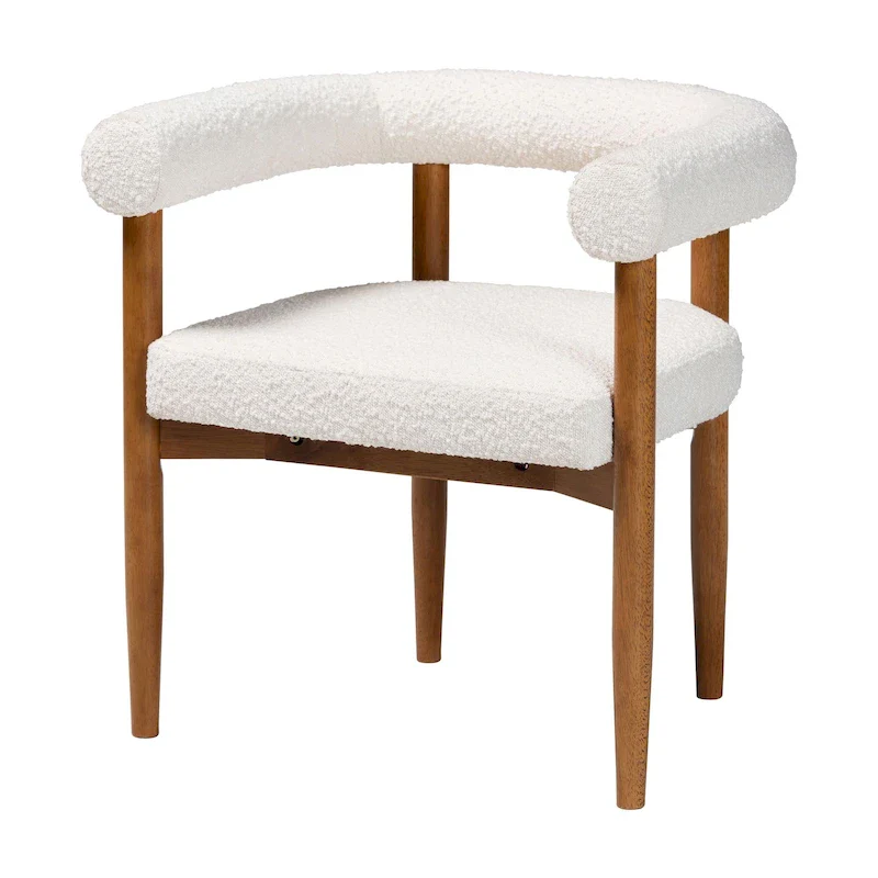 Caia Boucle Dining Chair - Modern Upholstered Accent Armchair, Cream, Minimalist Design