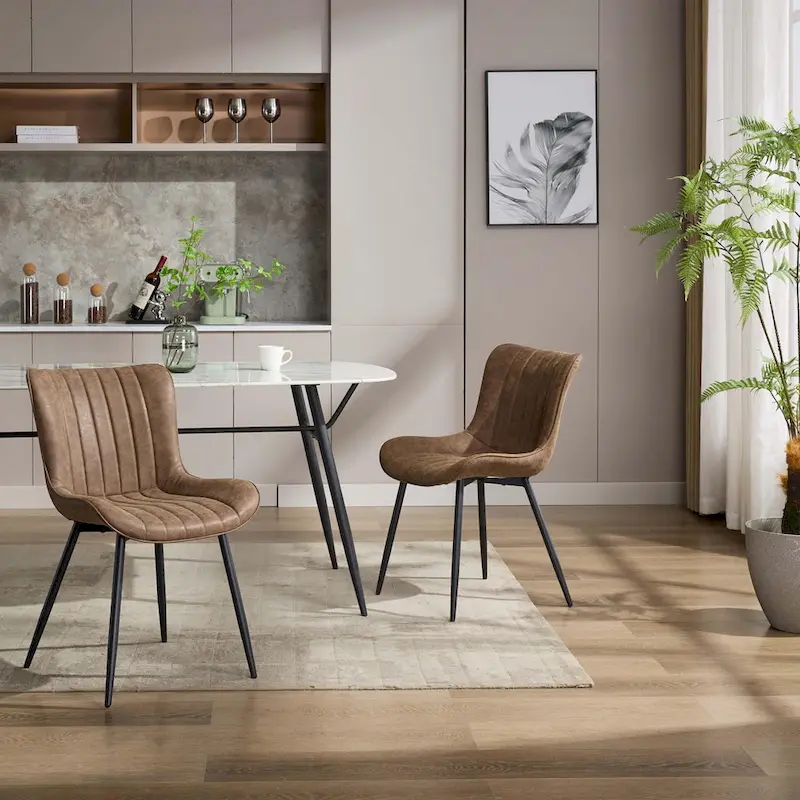 Living Dining Chairs Set of 2, Faux Leather Armless Side Chairs with Metal Legs