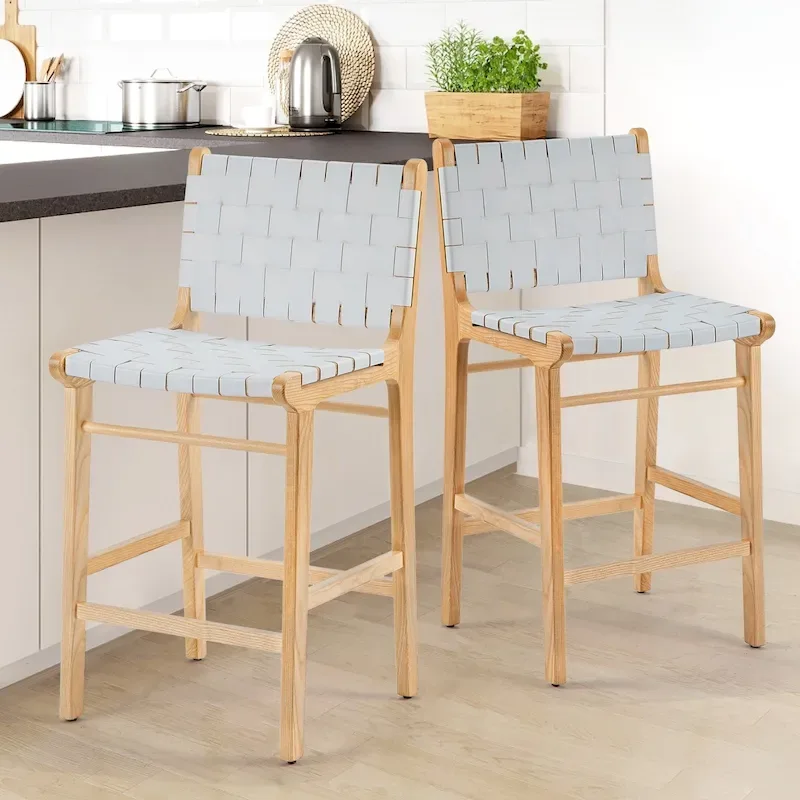Fully Assembled Woven Leather Counter Height Bar Stools - 18.9W x 18.9D x 38.2H