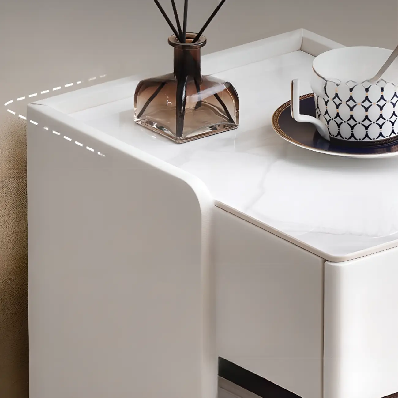 Compact Stone-Top Wooden 4-Tier White Nightstand