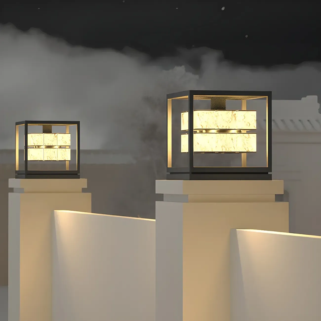 Modish Open Frame Layered Illuminant Post Cap Light