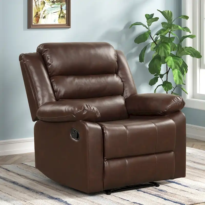 Breathable PU Leather Manual Recliner Chair with Overstuffed Arm and Back