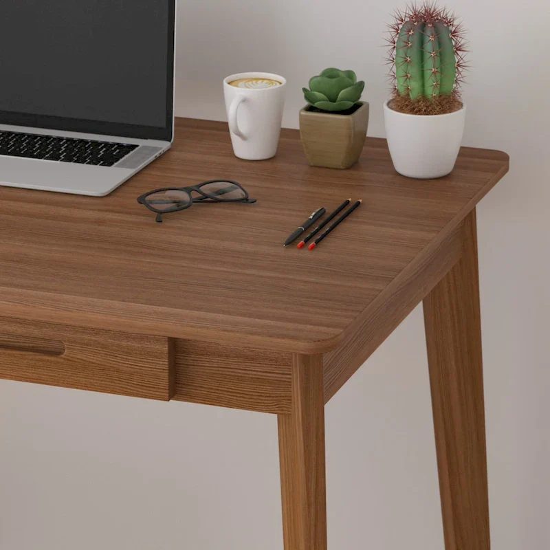 Home Office Desk - 39.4W, MDF & Solid Wood, 2 Drawers, 120 lbs Capacity, Classic Style