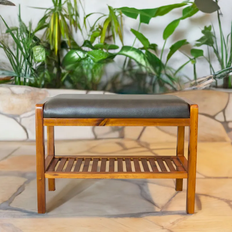 Solid Acacia Wood Padded Bench