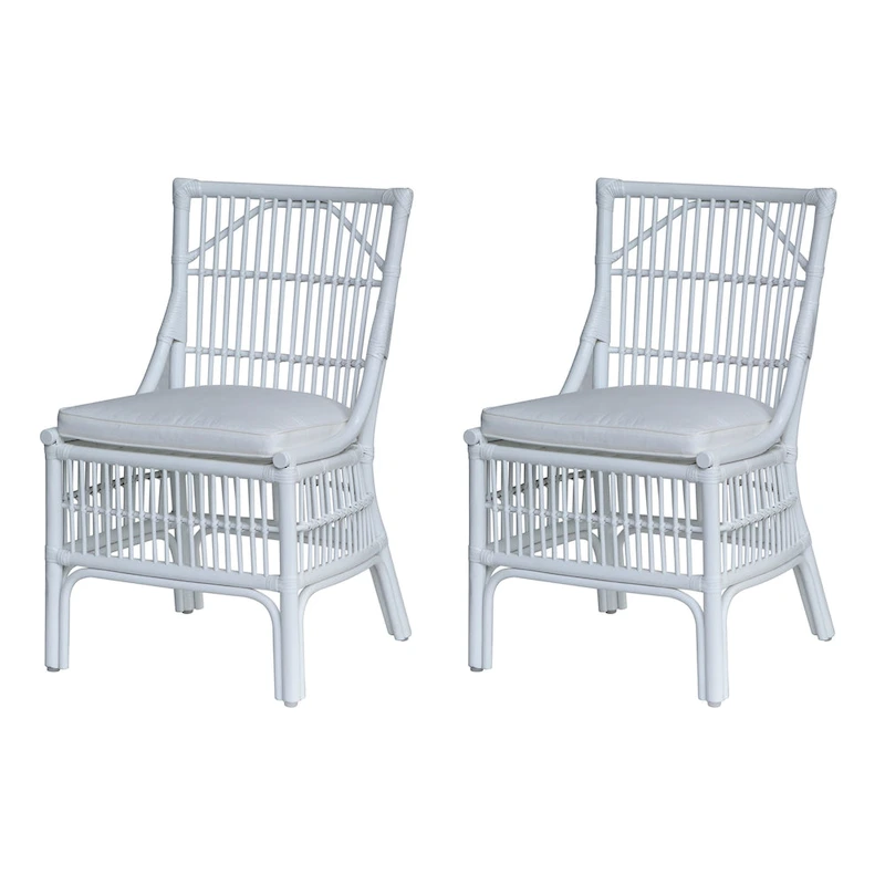 Rattan Slat Back Cushioned Dining Chairs, Set of Two by East at Main