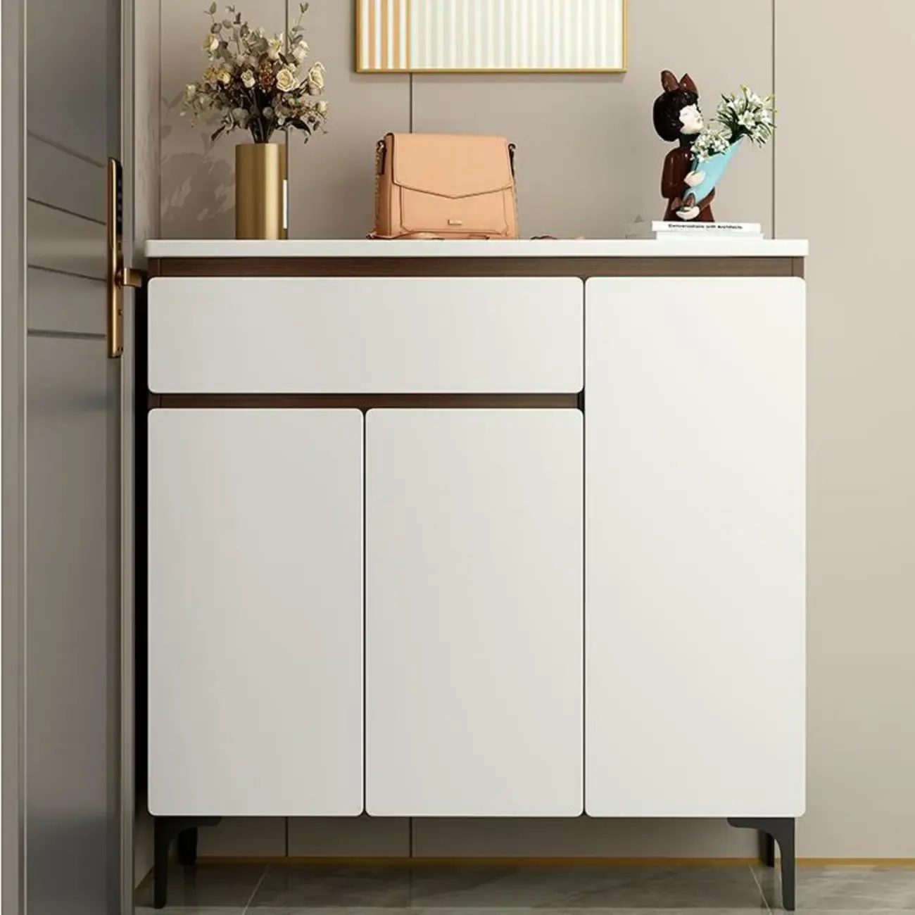 Contemporary White Wooden Shoe Cabinet for Entryway