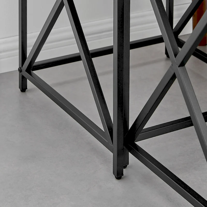 Modern Square Marble Finish Veneer Top Black Metal Frame Nesting End Tables - Set of 2