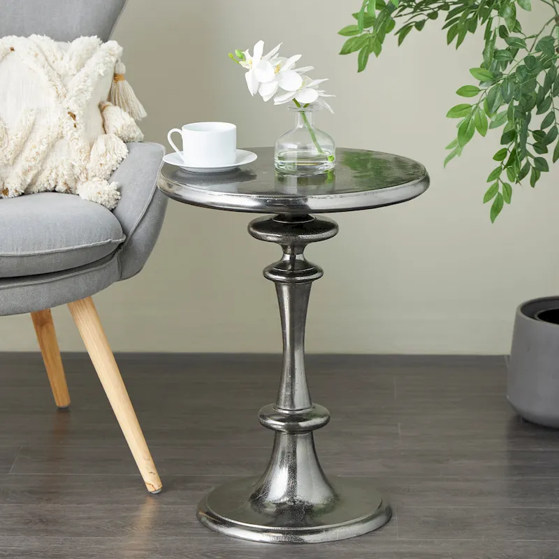 Aluminum Metal Turned Style Accent Table - Black - Roche River Decor - 18 W x 18 L x 23 H