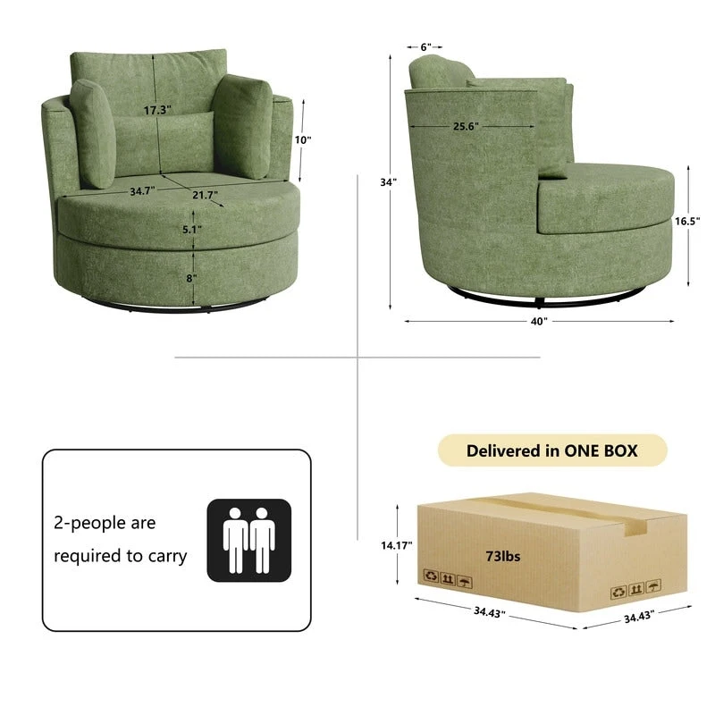 Chenille Swivel 34.7 Wide Soft Modern Upholstered Accent Chair